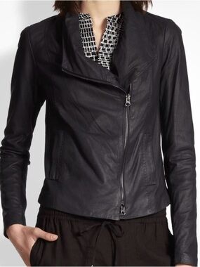 Vince Black Asymmetrical Genuine Goat Leather Jacket
